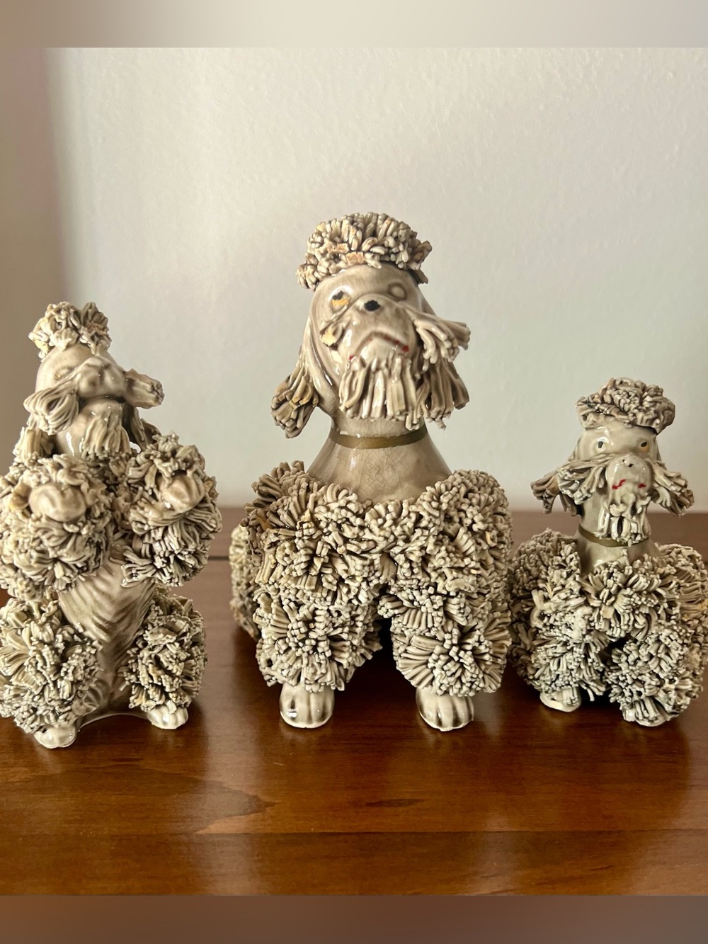 Vintage Set of 3 Spagetti Poodle Ceramic Figurine Set